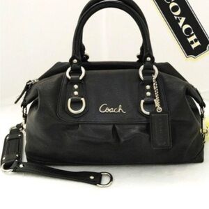 COACH Ashley F15445 Black Soft Leather Convertible Satchel Shoulder HandbagPurse